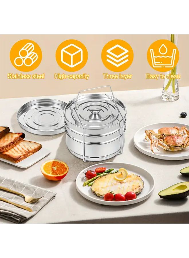 3 Tier Stainless Steel Stackable Steamer Plate Silvery Color Even Heat Distribution - Image 2